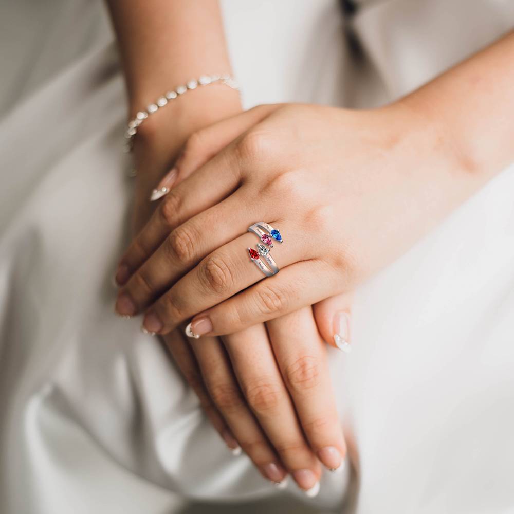 Women Personalized Silver Jewelry 925 Sterling Silver Birthstone Wedding Ring
